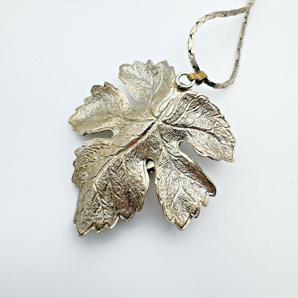 VTG Amethyst Glass Necklace Earrings Set Foil Back Cabochons Silver Tone Leaves - Picture 4 of 10